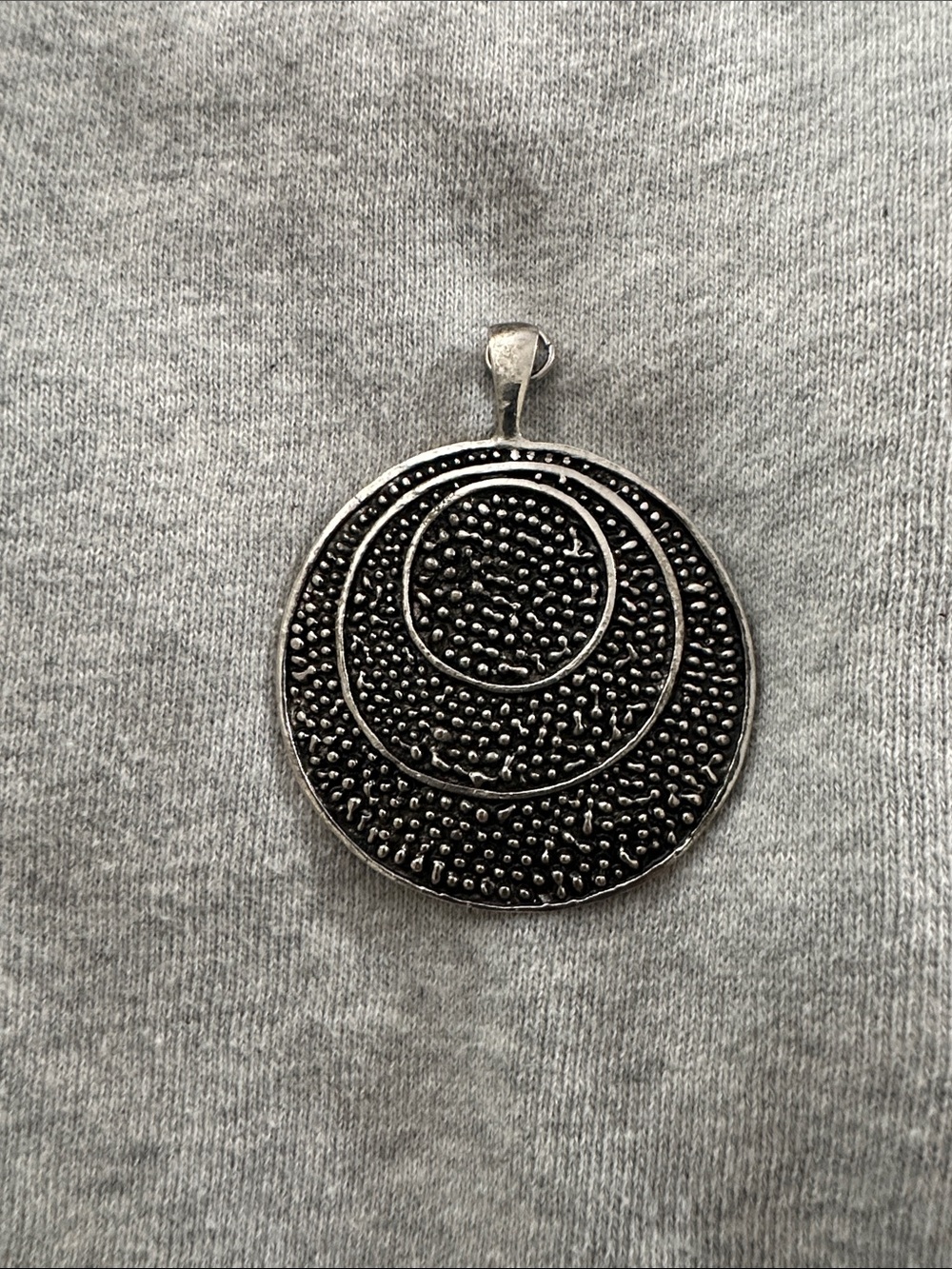 Textured Concentric Circle Pendant in Silver Tone